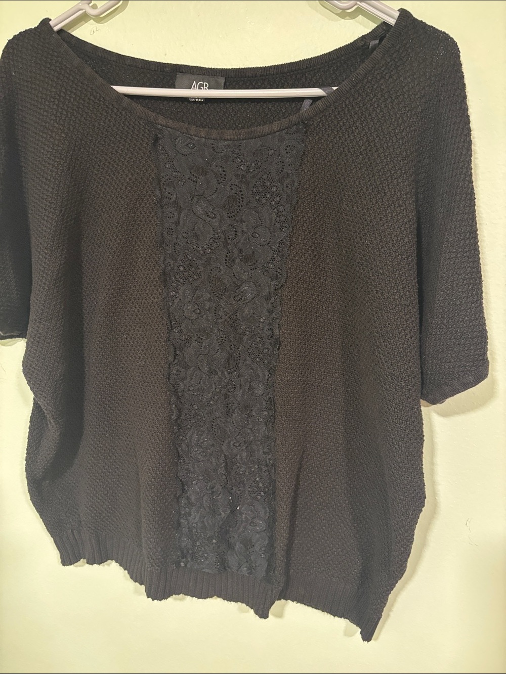 AGB  Black Lace-Panel Scoop Neck Sweater Y2K